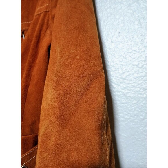 Vintage 70s Suede Trench Coat Rust Brown Belted Long Jacket Boho Western Women's - Picture 12 of 16